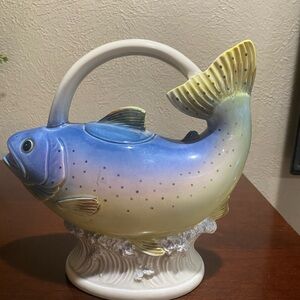Vintage, Eddie Bauer, Ceramic Teapot, Shaped Like a Rainbow Trout, With Lid